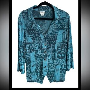 COLDWATER CREEK Women Teal Button-Up Travel Top Jacket Sz M